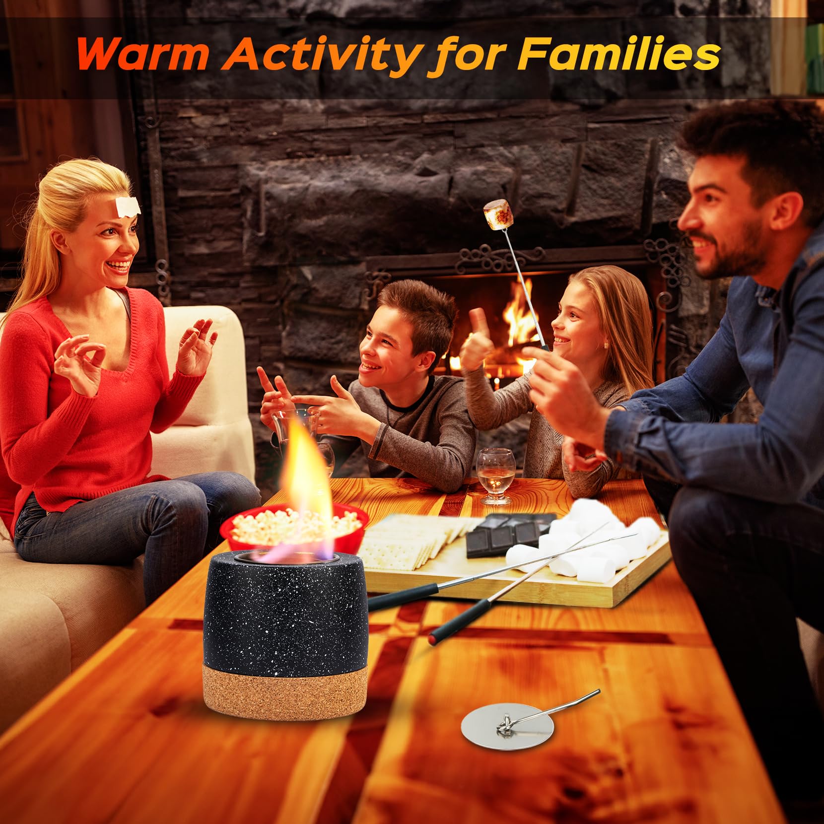 Round Concrete Smokeless Tabletop Fire Pit - Indoor & Outdoor Smores Maker Kit for Backyard, Patio, Camping - Perfect Gift for Women, Mom, Wedding, Housewarming, Christmas, Birthday, White Elephant