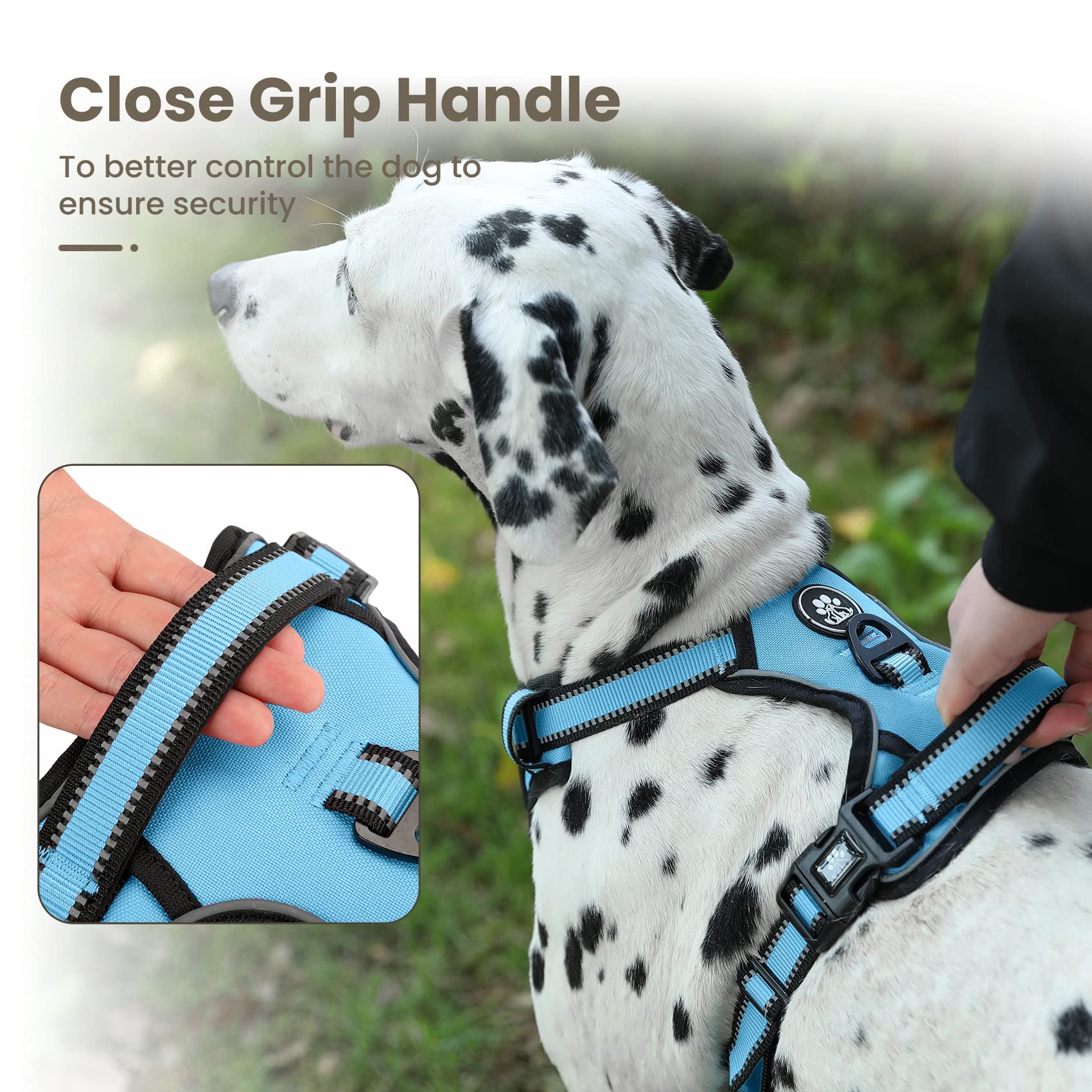 FURRYFECTION No Pull Dog Harness - Reflective Oxford Vest with Padded Handle & 4 Adjustable Straps for Small Medium Large Dogs - 2 Leash Clips, Choke-Free Design (Blue, XL) - Perfect for Walking, Running & Outdoor Adventures