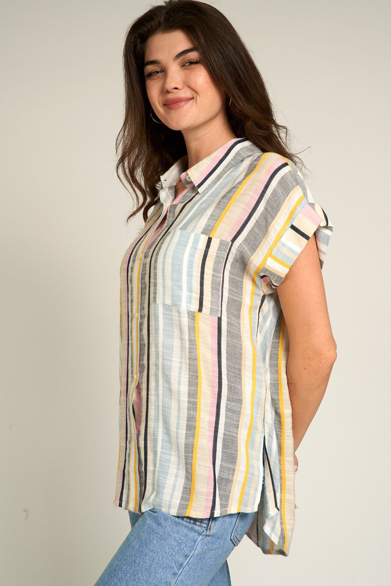 Vertical Stripes Short Sleeve Shirt for Men - Casual Slim Fit Button Down Top for Summer & Office Wear | Breathable Cotton Comfort