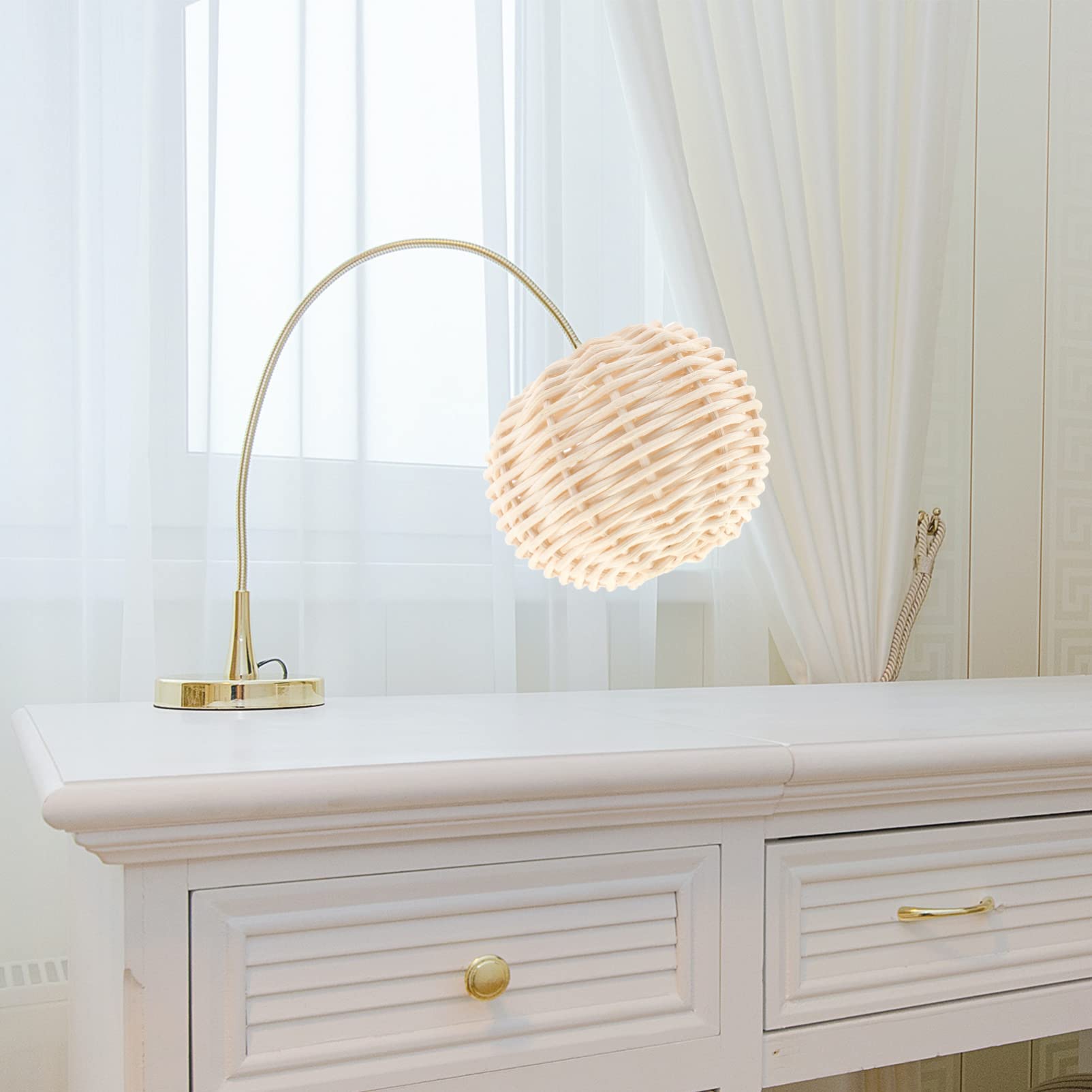 2-Pack White Woven Rattan Pendant Lamp Shades - Natural Boho Chandelier Light Covers for Bedroom, Living Room & Patio Decor - Perfect Housewarming Gift