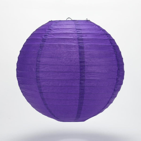 5 Pack 24 Inch Plum Purple Round Paper Lanterns with Even Ribbing - Hanging Party Decorations for Weddings, Baby Showers & Home Decor