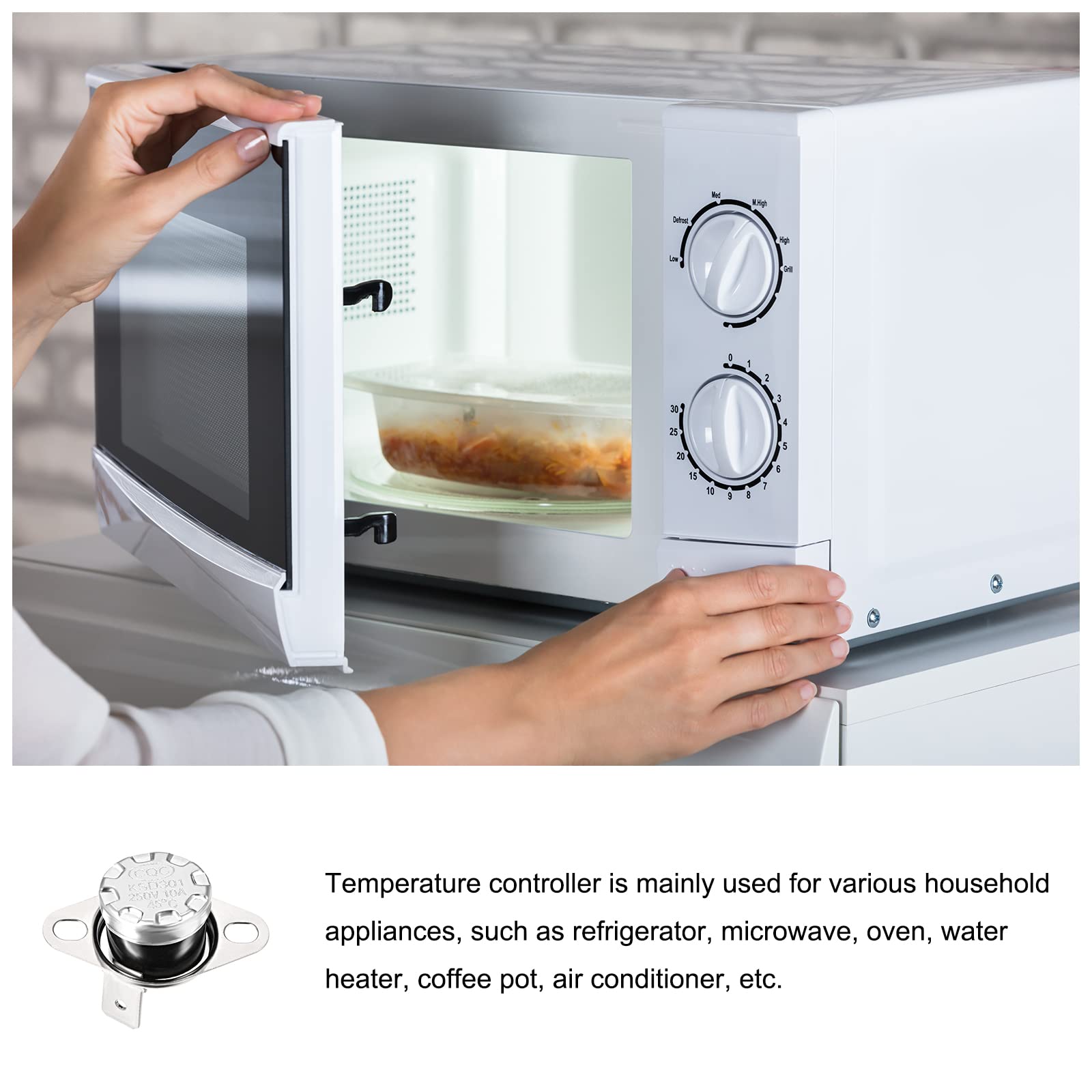 KSD301 45C NO Thermostat Temperature Control Switch - Normally Open, 90C Angle, 2pcs - for Microwave Oven, Refrigerator & Home Appliances
