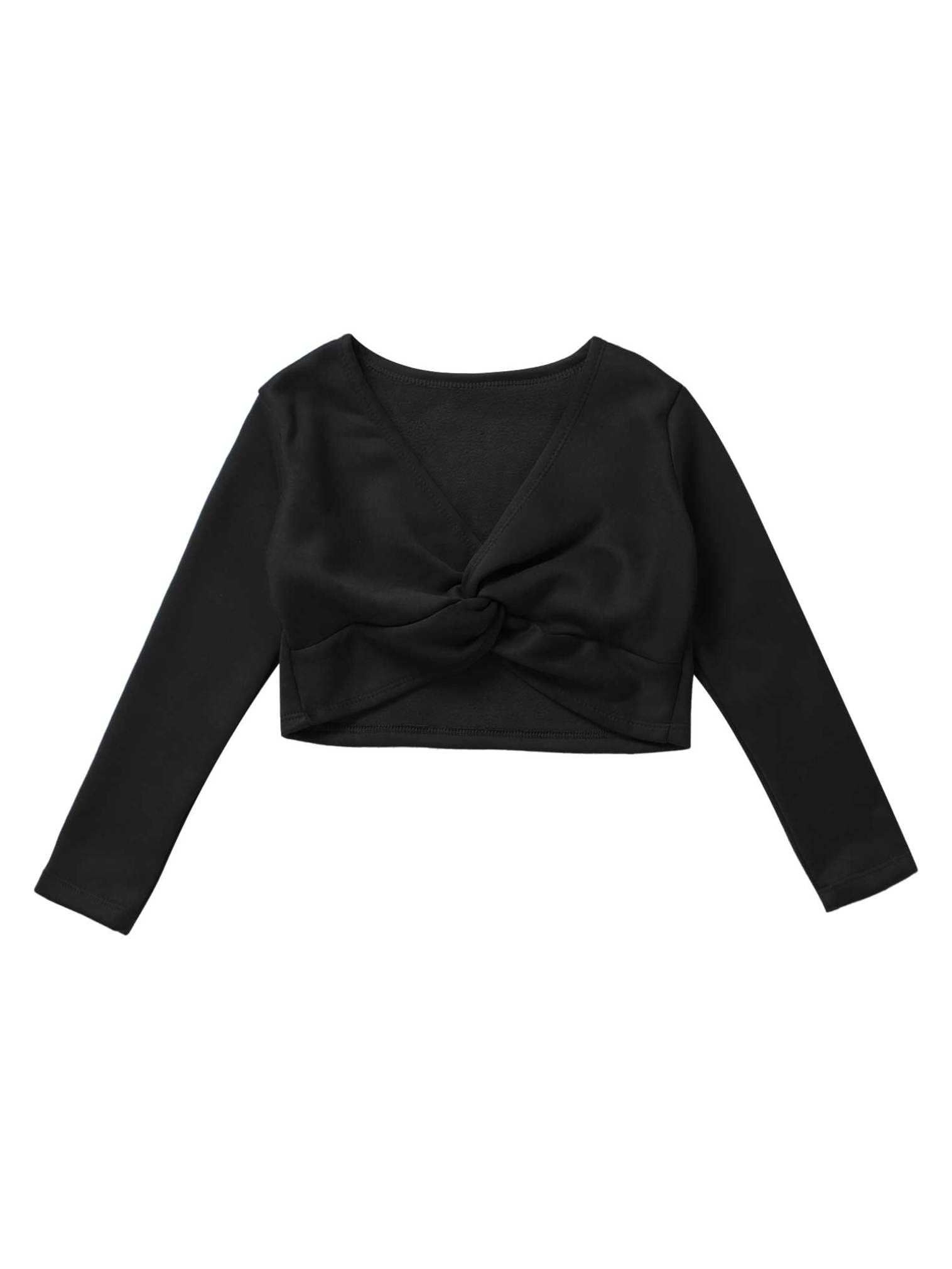 FEESHOW Girls Long Sleeve Knit Ballet Wrap Cardigan - Soft Cropped Pullover Sweater for Dance Class, Performance & Casual Wear
