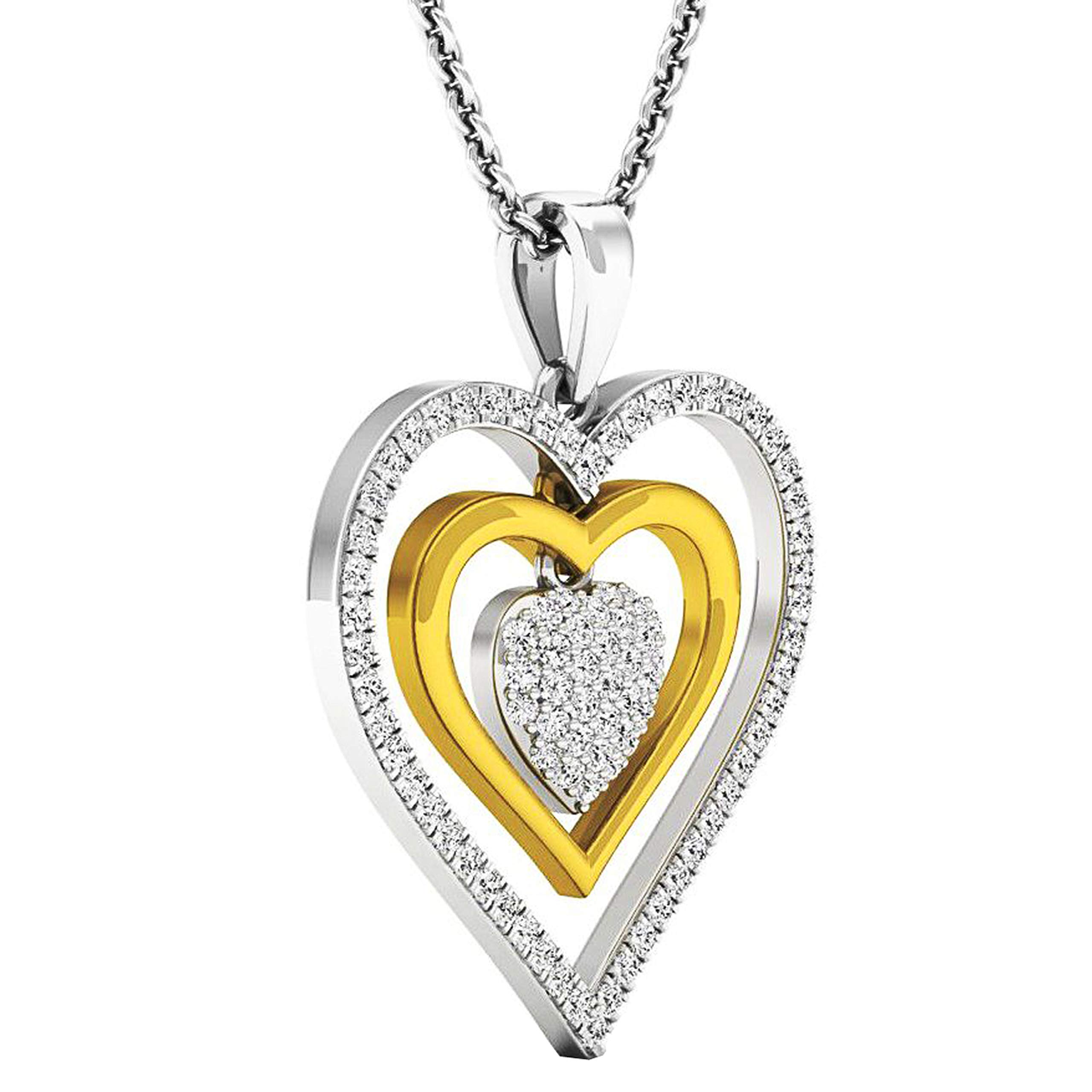 0.45 Cttw 10K White & Yellow Gold Triple Heart Diamond Pendant for Women - Elegant Necklace Gift for Anniversary, Valentine's Day & Special Occasions