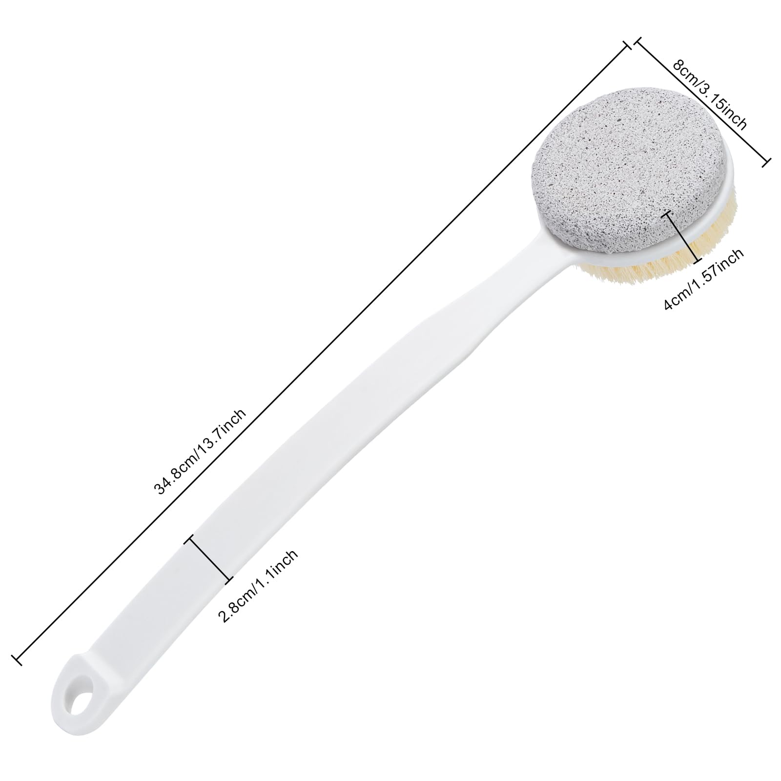 2 Pack Pumice Stone and Long Handle Shower Brush - Hard Skin Callus Remover & 2-in-1 Foot Scrubber | Back Scrubber for Deep Cleansing & Exfoliating | Dry Brushing Body Brush with Curved Design - Perfect for Shower, Pedicure & Home Spa Care