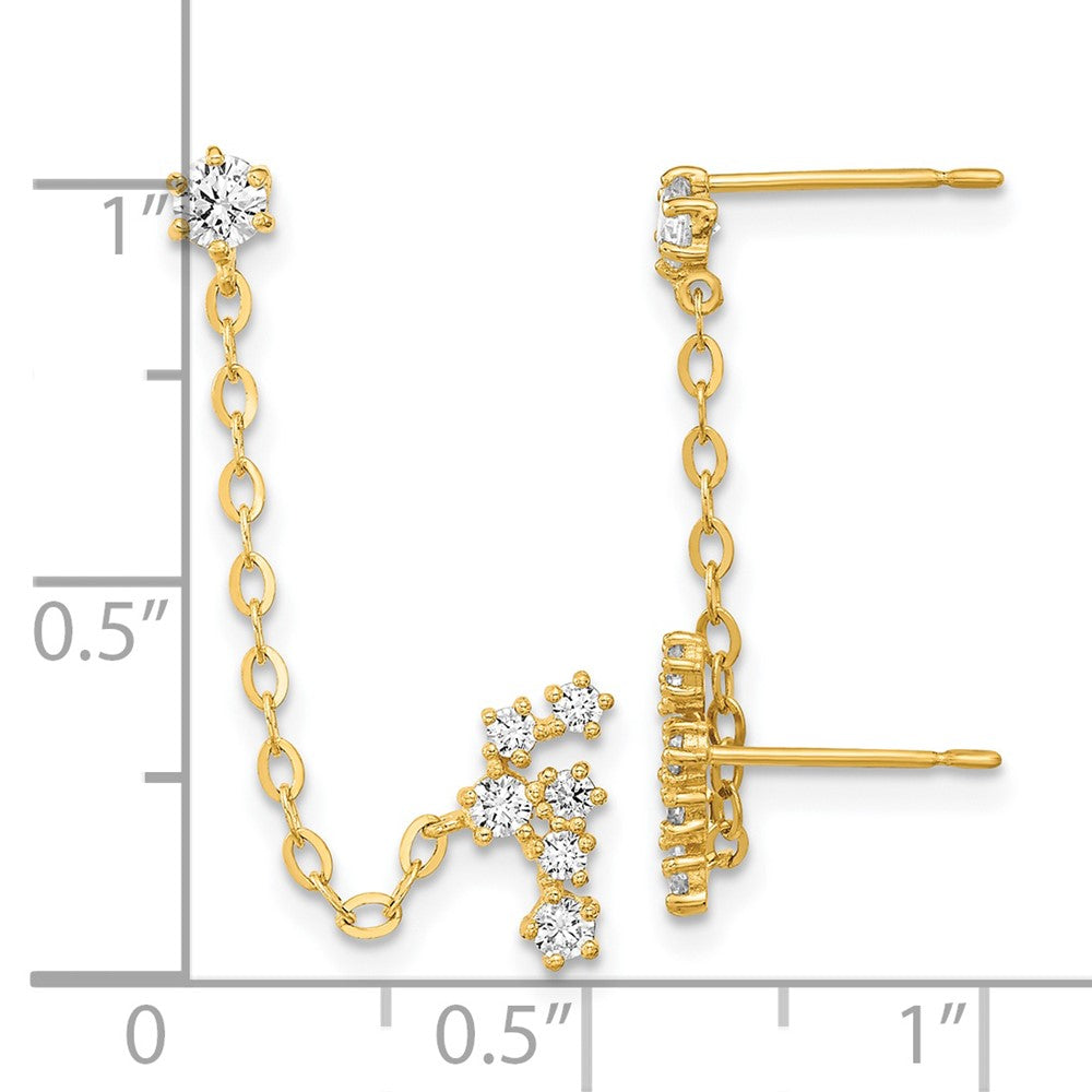 14K Gold CZ Double Post Constellation Earrings with Chain - SE2548 | Elegant Zodiac Jewelry for Women, Perfect for Birthdays, Anniversaries & Special Occasions
