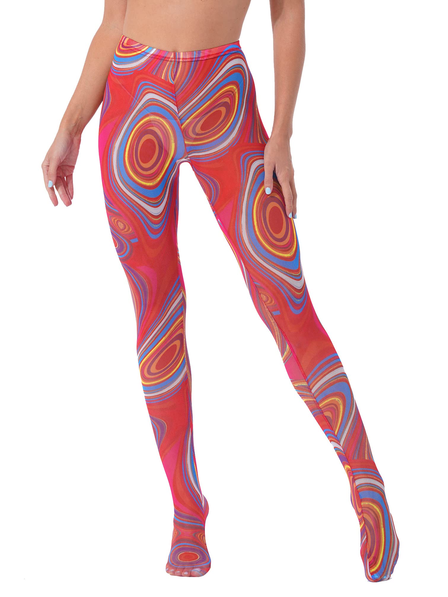 iiniim Women's High Waist Tie Dye Mesh Sheer Leggings - Stretchy Yoga Pants for Workout, Running & Club Wear - Sexy Tights & Stockings for Fashion & Dance