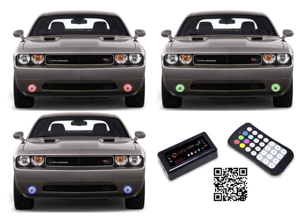 Flashtech LED RGB Multi-Color Halo Ring Fog Light Kit with Bluetooth RF Remote & App Control - Compatible with Dodge Challenger 2008-2013 | Customizable Lighting for Car Shows, Night Driving & Vehicle Styling