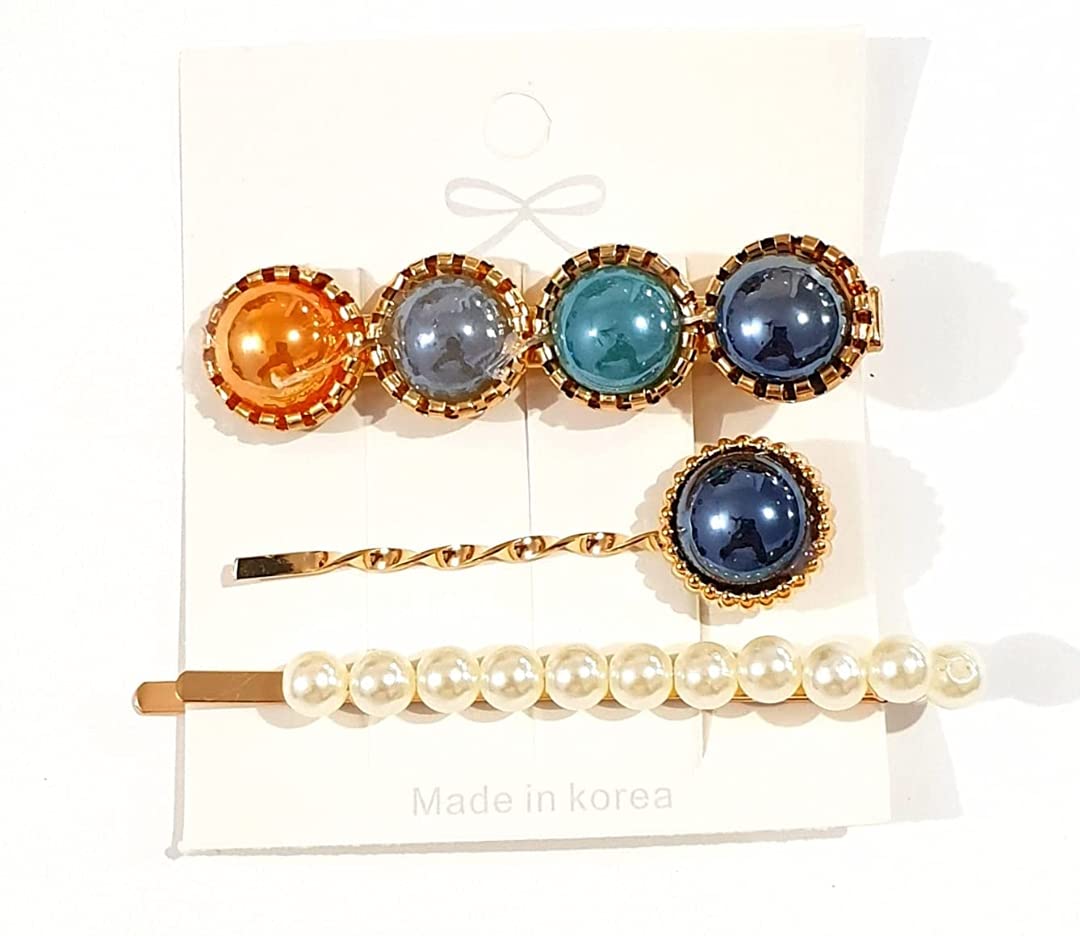 Elegant Korean Style Pearl Hair Clips for Women - Rhinestone Hair Barrettes & Hairpins Set of 3 (CLIP-2) | Perfect for Weddings, Parties & Everyday Fashion Accessories