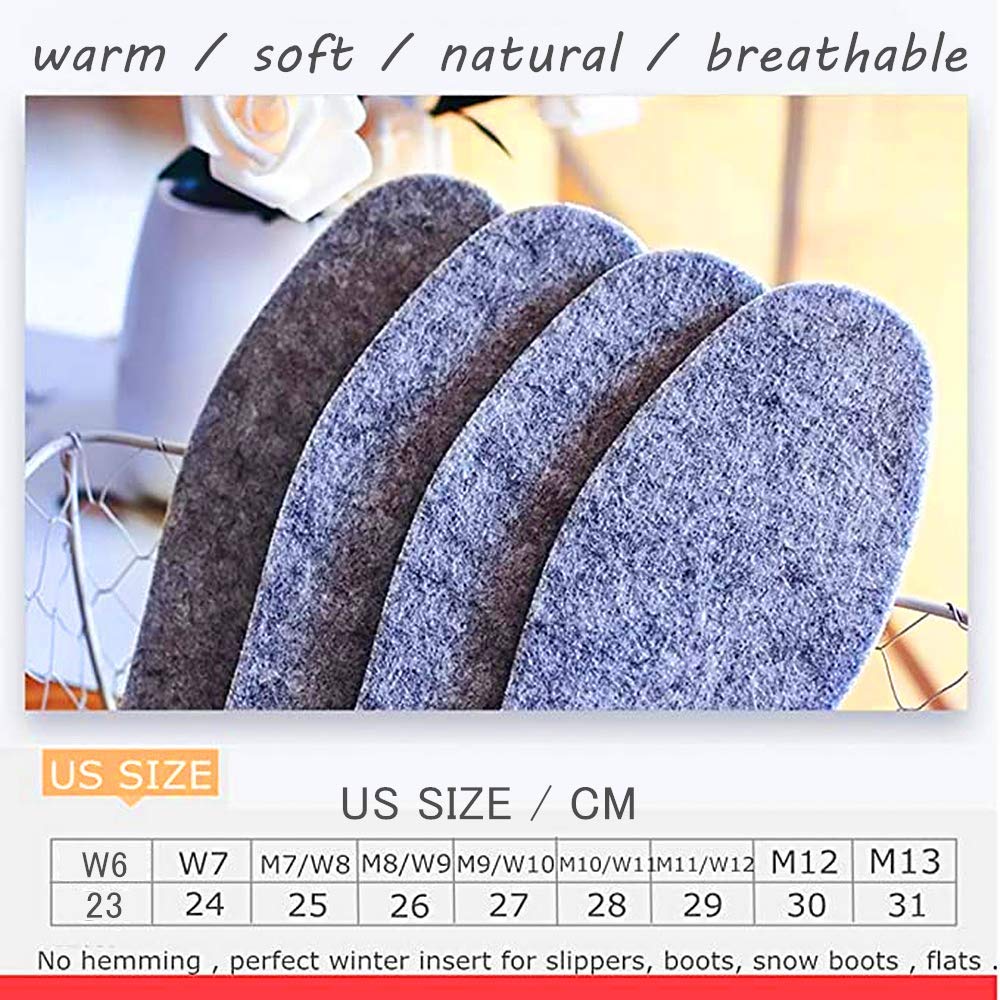 Warm Wool Felt Shoe Insoles for Men - Comfortable Boot Inserts for Cold Weather - Perfect for Winter Hiking, Outdoor Work & Everyday Wear
