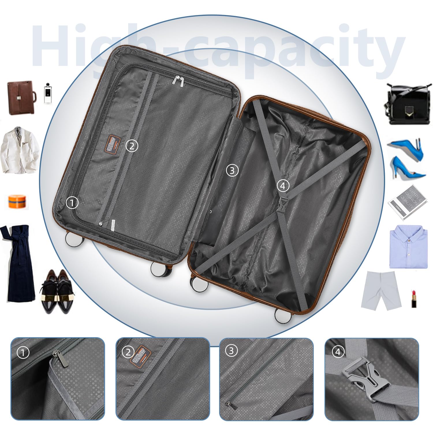 Lavender 6-Piece Hardside Expandable Luggage Set with Spinner Wheels & TSA Lock - Lightweight Travel Suitcases for Women (Black) - Perfect for Family Vacations, Business Trips & International Travel