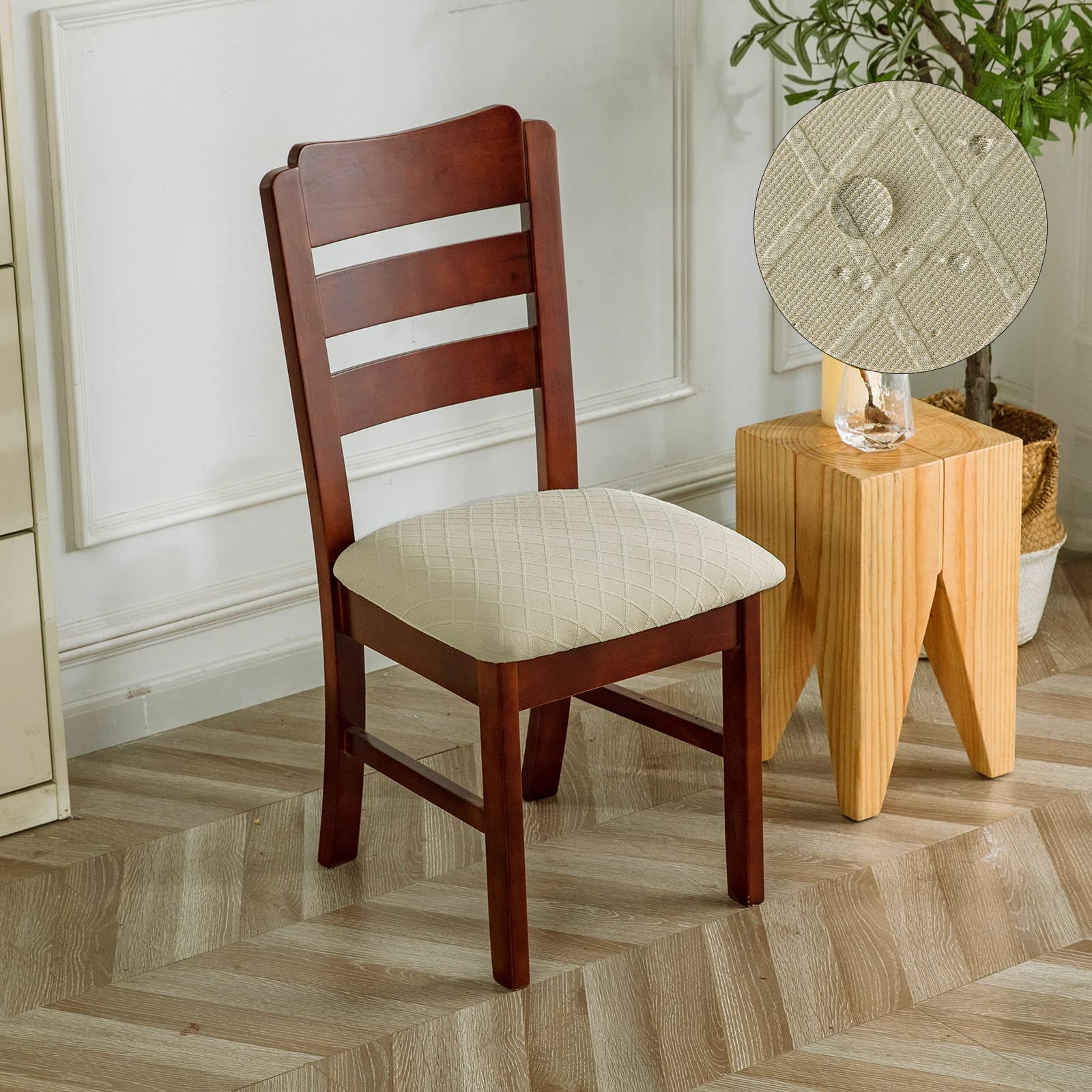 Waterproof Dining Chair Covers Set of 4 - Spill-Proof Beige Kitchen Seat Protectors for Home & Restaurant Use - Perfect for Families with Kids & Pets