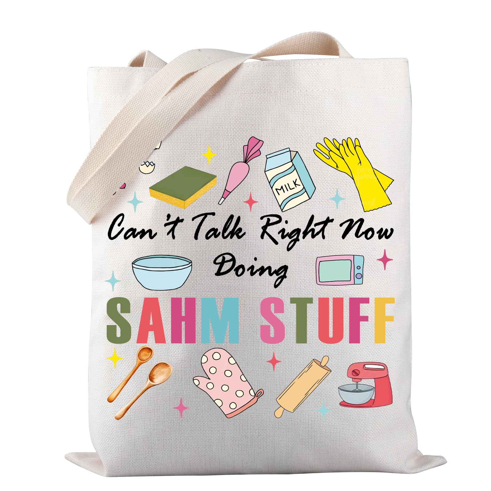 PWHAOO Stay-At-Home Mom Tote Bag - 'Can't Talk Right Now Doing SAHM Stuff' Funny Mother's Day Gift - Perfect for Grocery Shopping, Playdates & Daily Errands