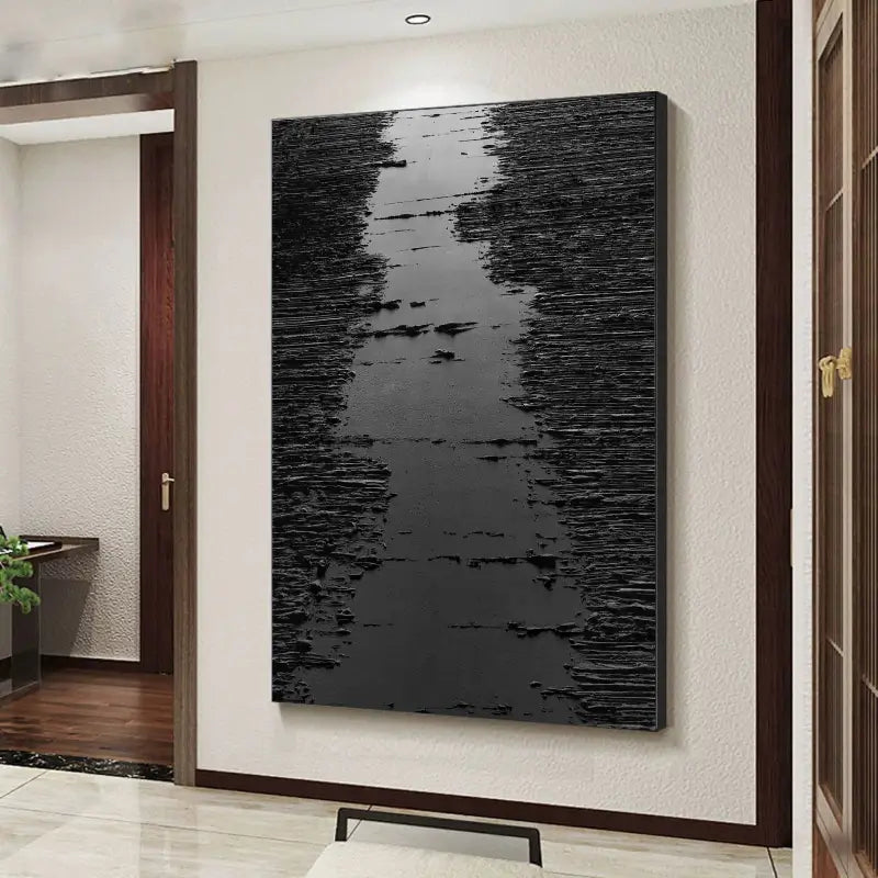 Modern Black Minimalist Textured Canvas Wall Art Painting - Abstract Home Decor for Living Room, Bedroom & Office | #MZ008