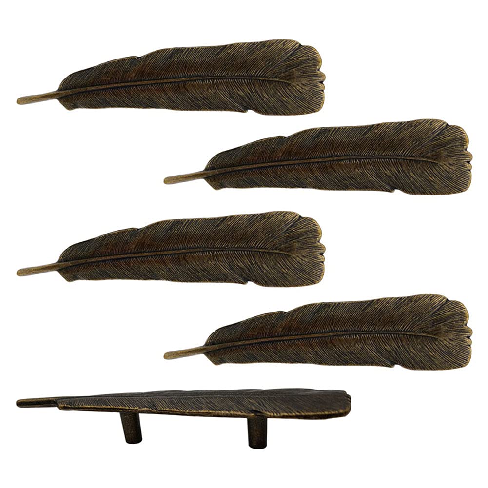 5 Pack Feather Cabinet Handles - Double Hole Drawer Pulls for Kitchen, Dresser, Closet & Wardrobe - Elegant Hardware Knobs for Furniture & Cupboard Doors | Perfect for Home Renovation & DIY Projects