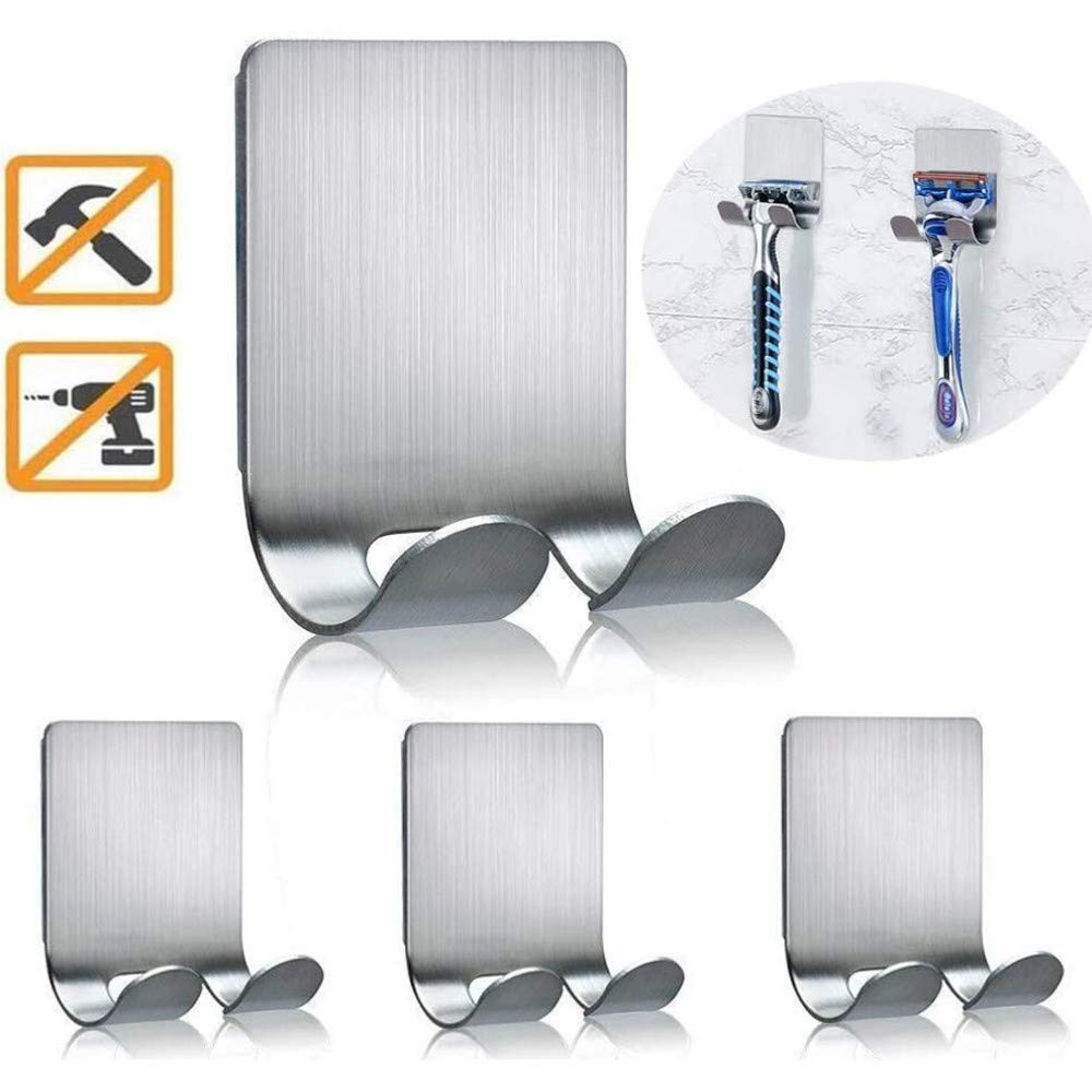 Stainless Steel Shower Hooks - Razor Holder & Wall Hanger for Loofah, Brushes, Towels (2 Pack) - Perfect for Bathroom Organization & Space Saving
