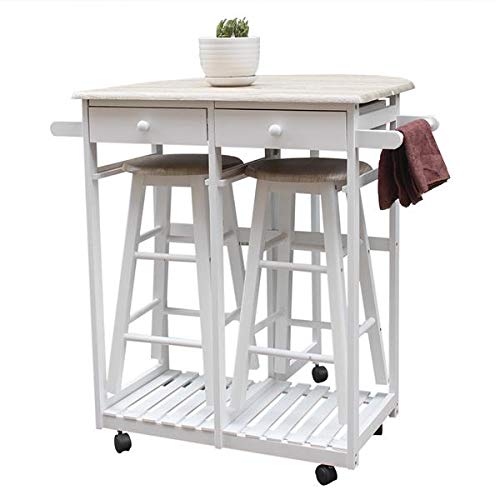 Foldable Semicircle Dining Cart with Wooden Handle & Round Stools - White Restaurant Supplies for Cafes, Bistros, and Home Kitchen Use