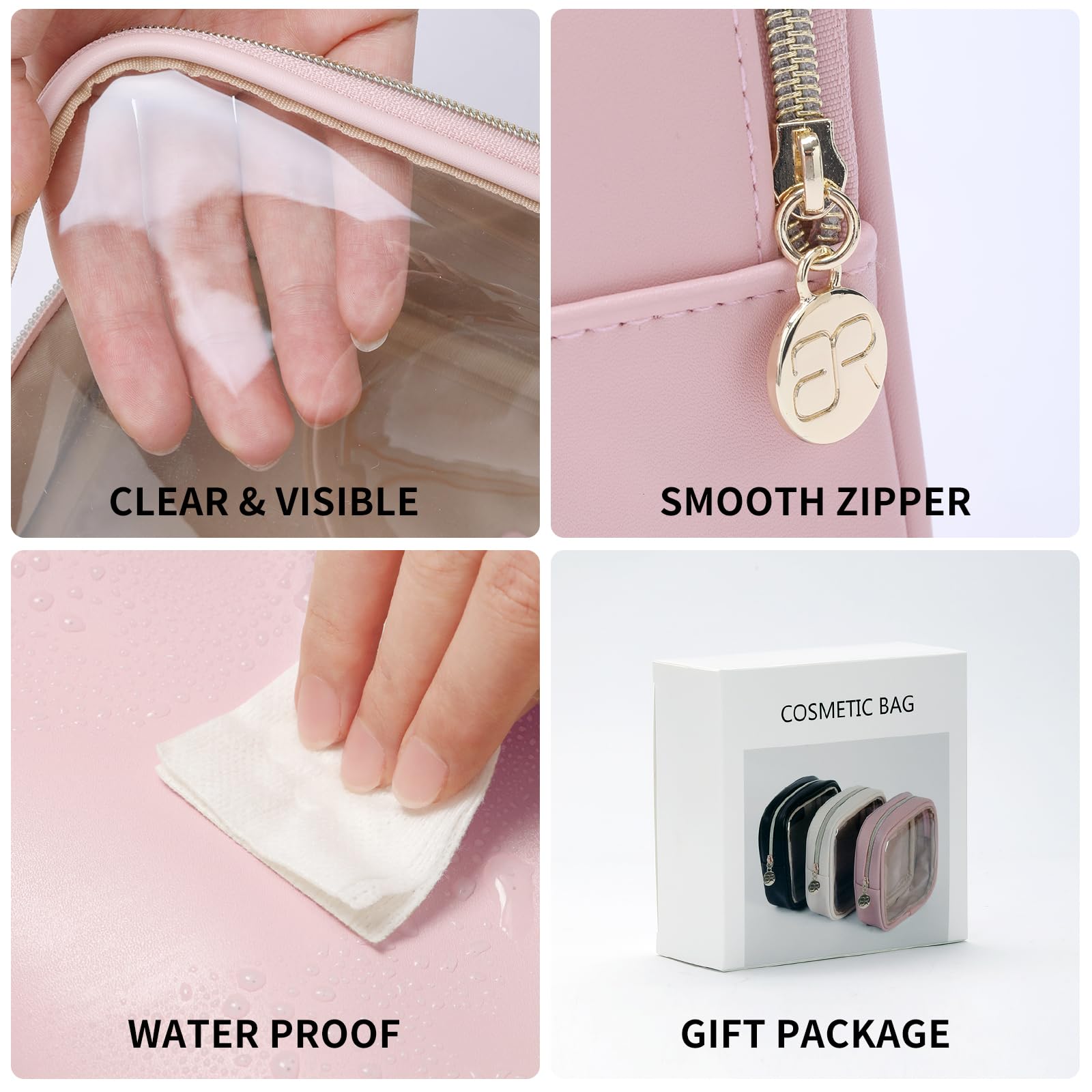 Clear Small Makeup Bag for Purse & Travel - Pink Mini Cosmetic Organizer for Accessories | Perfect for Daily Essentials, Gym, Toiletries & On-the-Go Organization