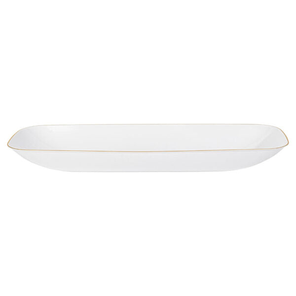 White and Gold Organic Rectangular Plastic Salad Bowl - BPA-Free, Eco-Friendly, Durable (1 Count) - Perfect for Healthy Meals, Picnics, and Family Gatherings
