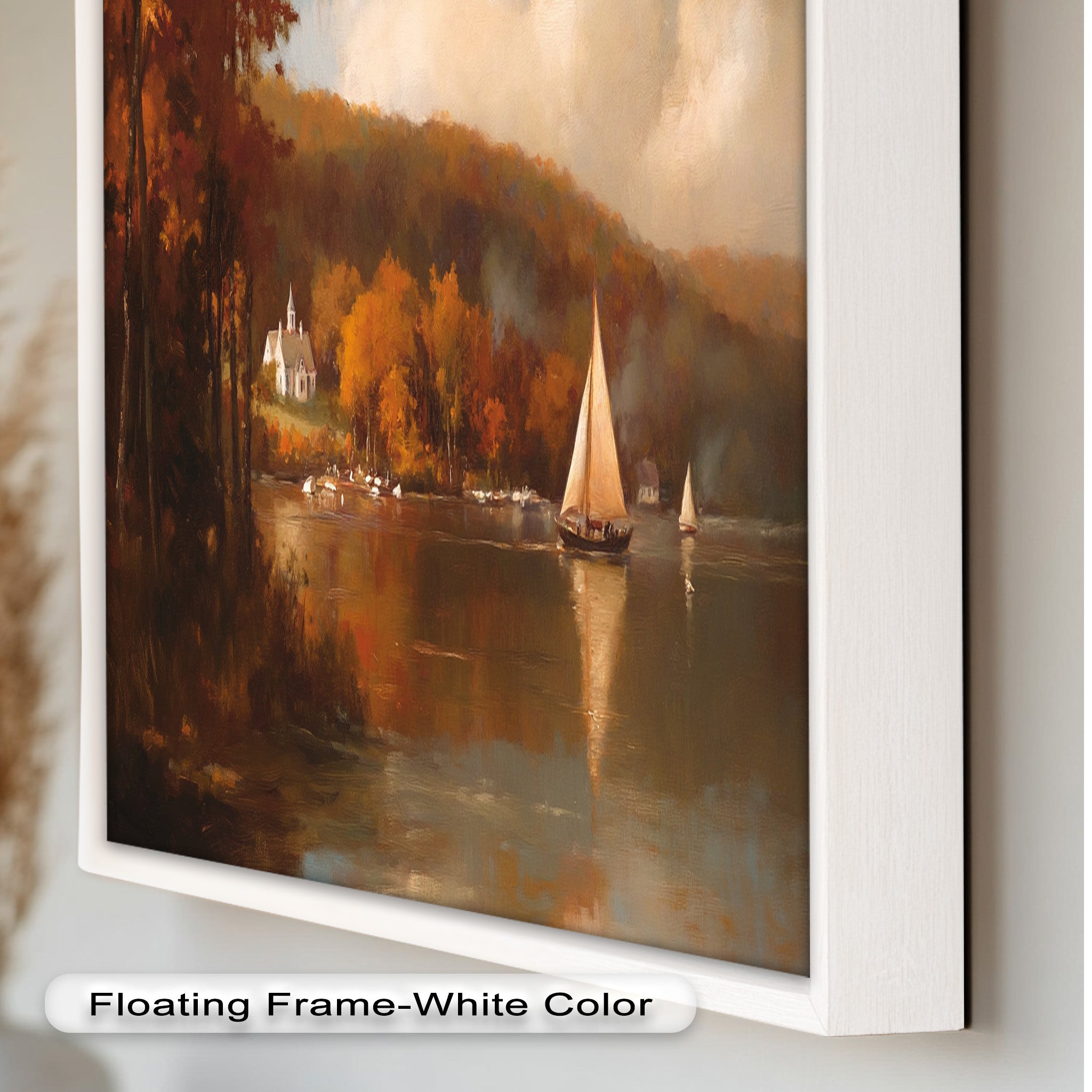 Autumn Sail Reflections - Classic Hudson River Oil Painting for Home Decor | Handmade Landscape Artwork for Living Room, Bedroom & Office