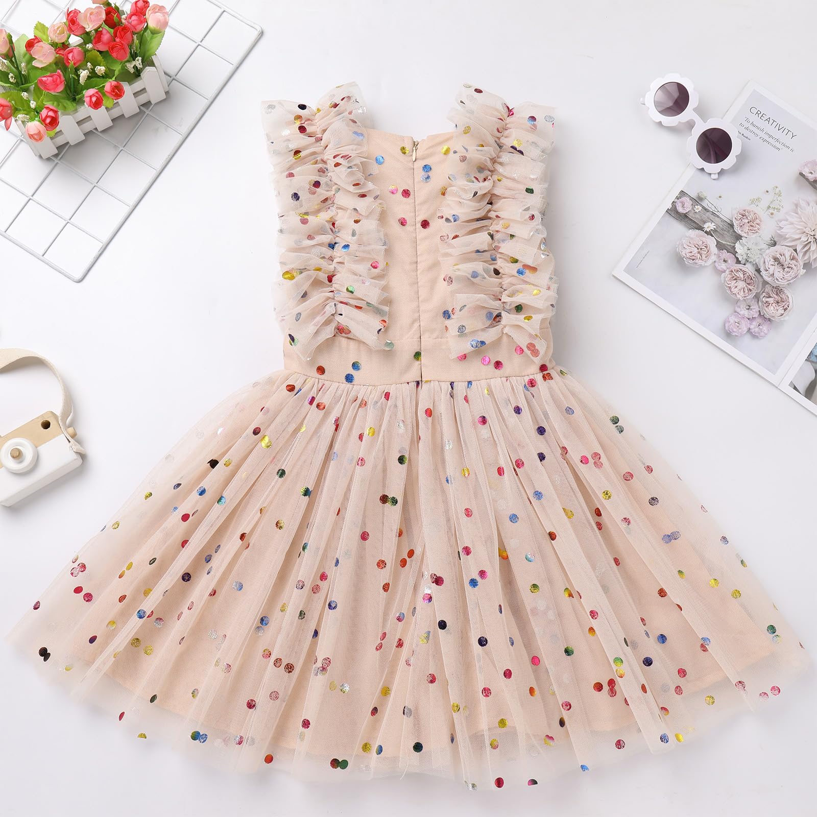 Butterfly Daisy Polka Dot Embroidery Princess Tulle Dress for Girls - Birthday Party, Pageant, Wedding & Evening Gown | Perfect for Special Occasions, Photo Shoots & Formal Events