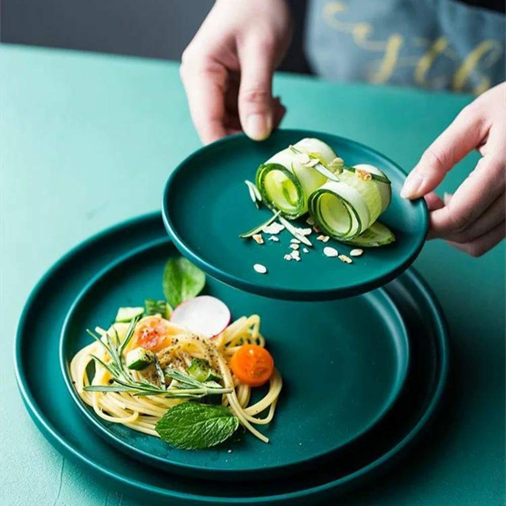 Matte Ceramic Appetizer Plates 6 Inch - Set of 4 Small Mini Dessert Plates, Microwave & Oven Safe - Perfect for Snacks, Bread, Butter, Pie, Cake & Cat Dishes - Elegant Green Color - Ideal for Dinner Parties, Tea Time & Pet Feeding