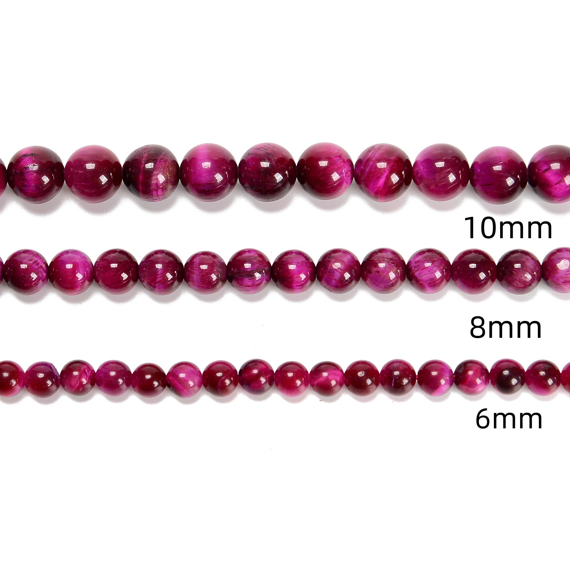 Natural Pink Tiger's Eye Smooth Round Beads - 4mm 6mm 8mm 10mm 12mm 15.5 Inch Strand - DIY Jewelry Making, Bracelet & Necklace Crafting Supplies for Women