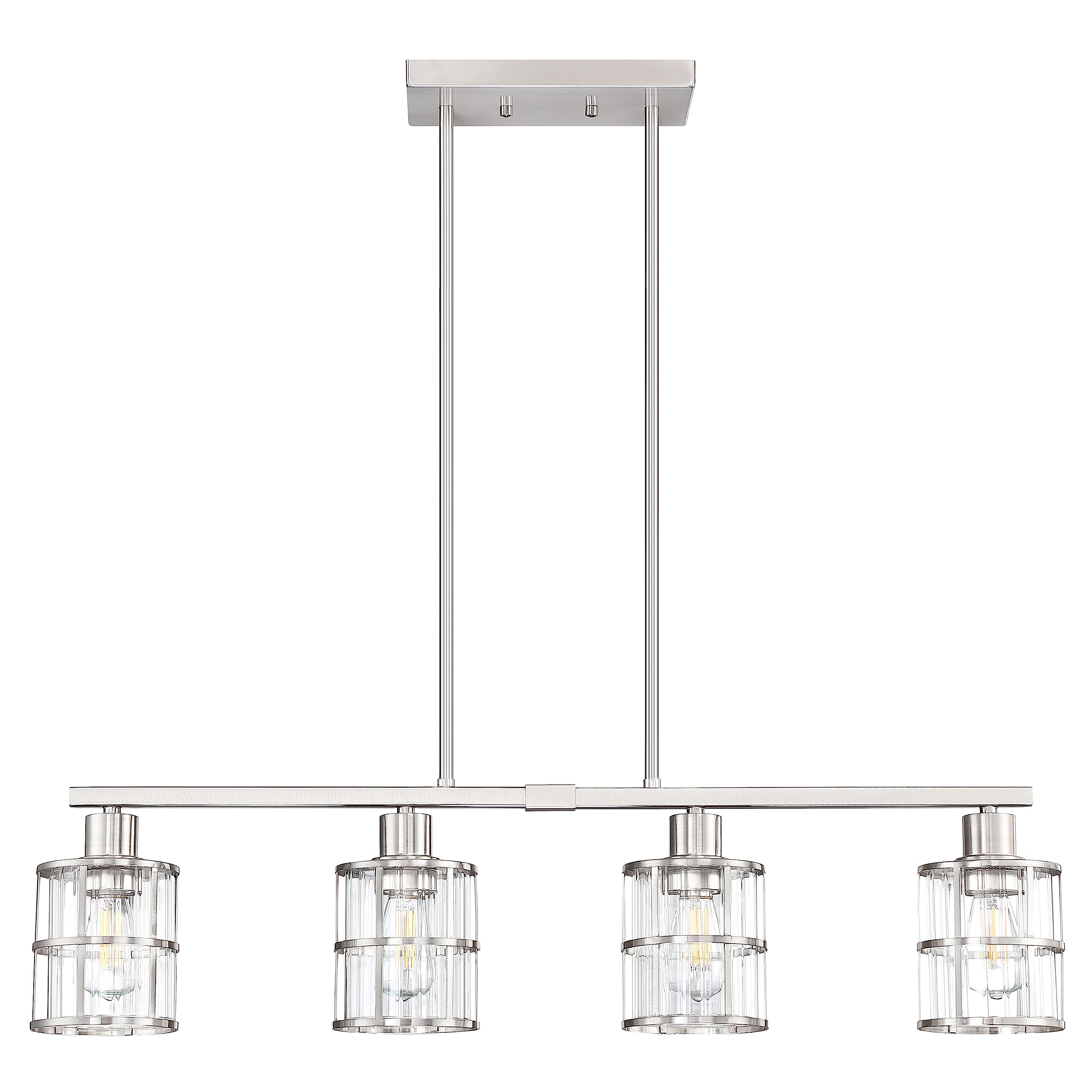 Modern 4-Light Brushed Nickel Pendant Chandelier - Clear Glass Shade for Kitchen Island, Dining Room, Bar & Café Ceiling Lighting Fixture | Perfect for Home Decor & Commercial Spaces