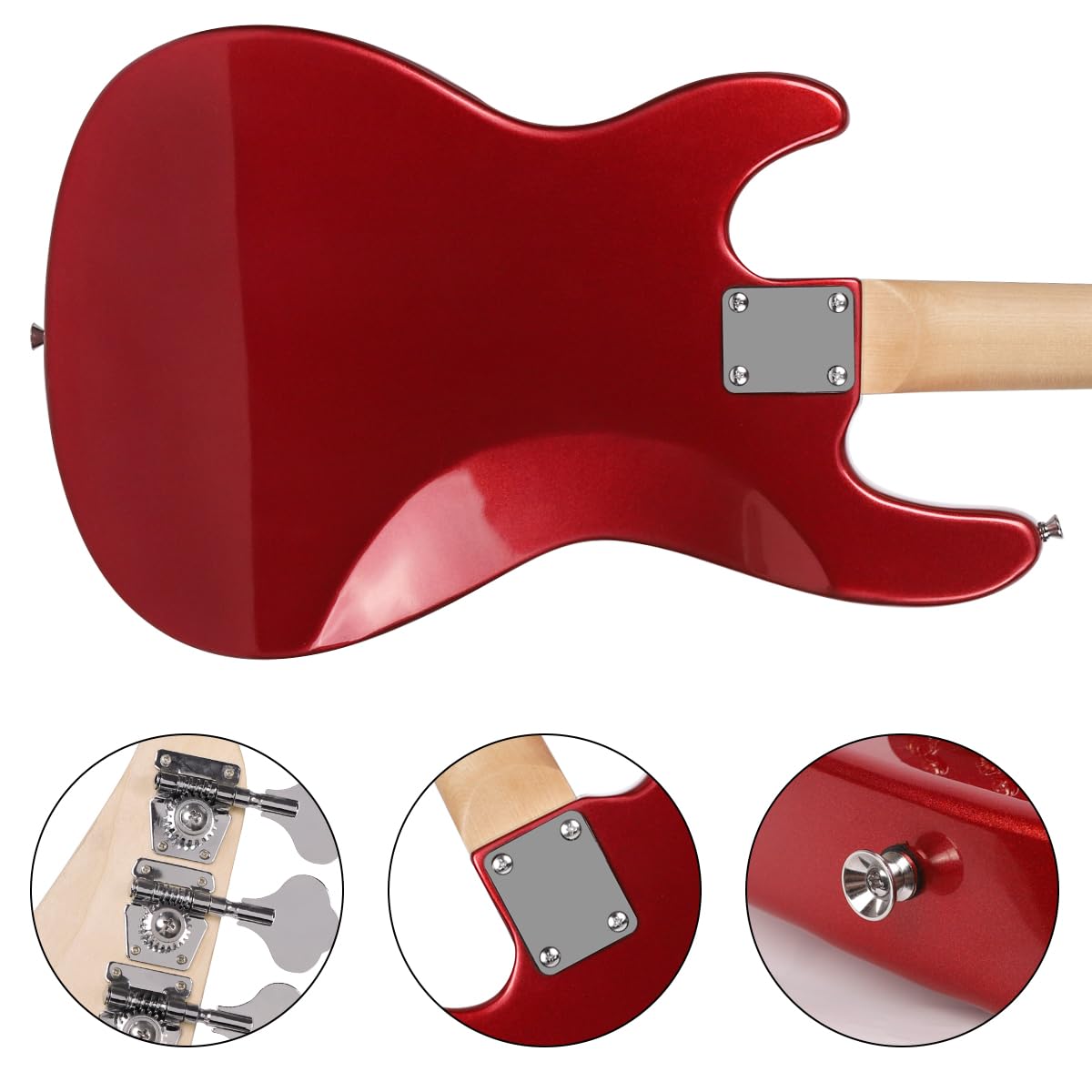 4-String Electric Bass Guitar Full Size PB-Style Beginner Kit with Gig Bag, Strap & Cable - Perfect for Beginners, Practice & Live Performances (Black/Red)