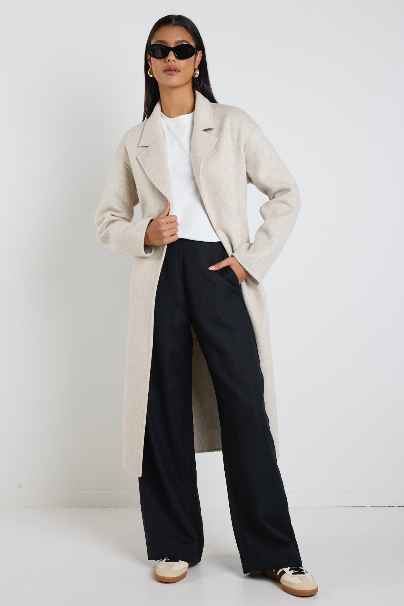 Geneva Snow Marle Wool Blend Belted Coat - Women's Winter Trench Coat for Office, Travel & Casual Outfits | Warm & Stylish Outerwear