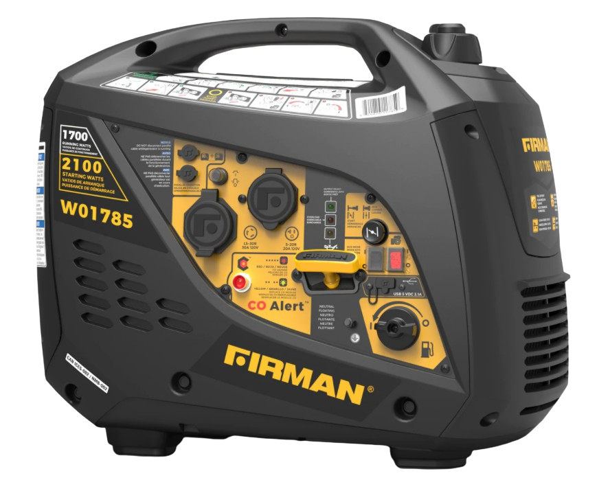 Firman W01785 1700W/2100W Portable Inverter Generator with CO Alert - Gas Powered, Recoil Start, Parallel Ready for Camping, RV & Emergency Power Backup