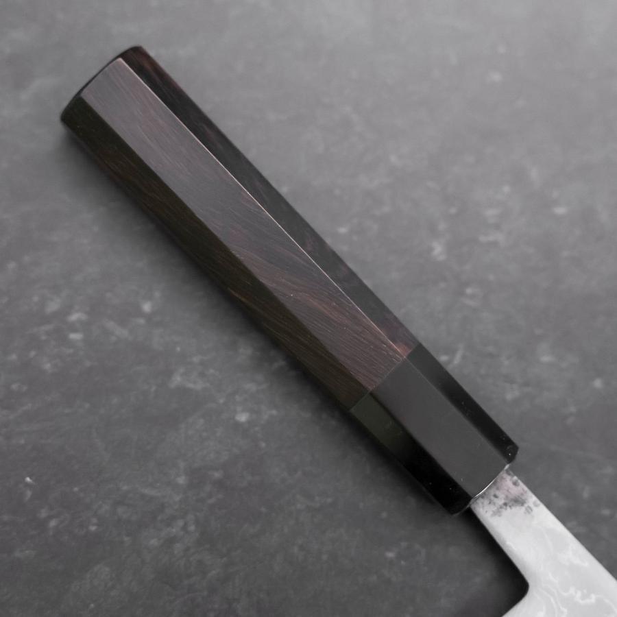 Premium Santoku Knife - Blue Steel #2 Damascus Blade with Buffalo Ebony Handle - 165mm Japanese Kitchen Knife for Professional Chefs & Home Cooking - Perfect for Slicing, Dicing & Chopping Vegetables, Meat & Fish