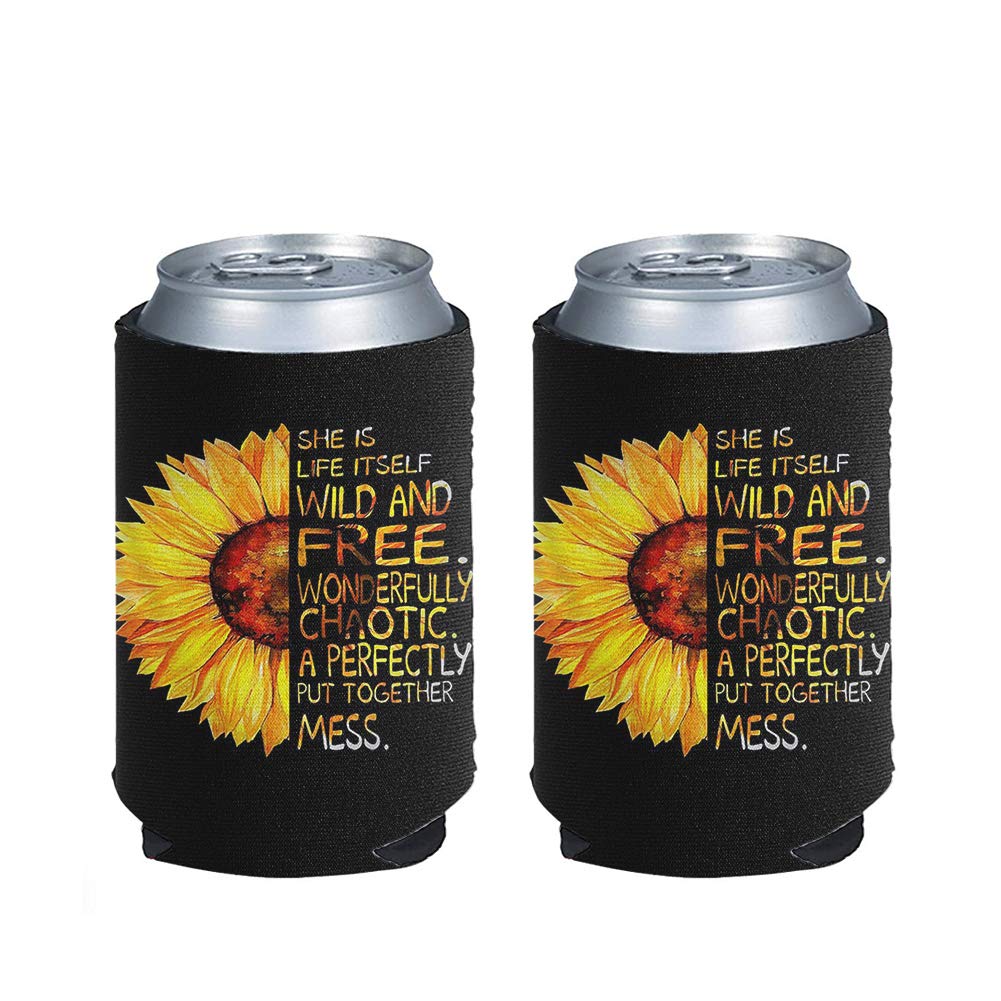 Foldable Neoprene Beer Can Cooler - Slim Elastic Sunflower Design Beer Cooler Organizer for Men & Women - Perfect for Picnics, BBQs, and Outdoor Parties