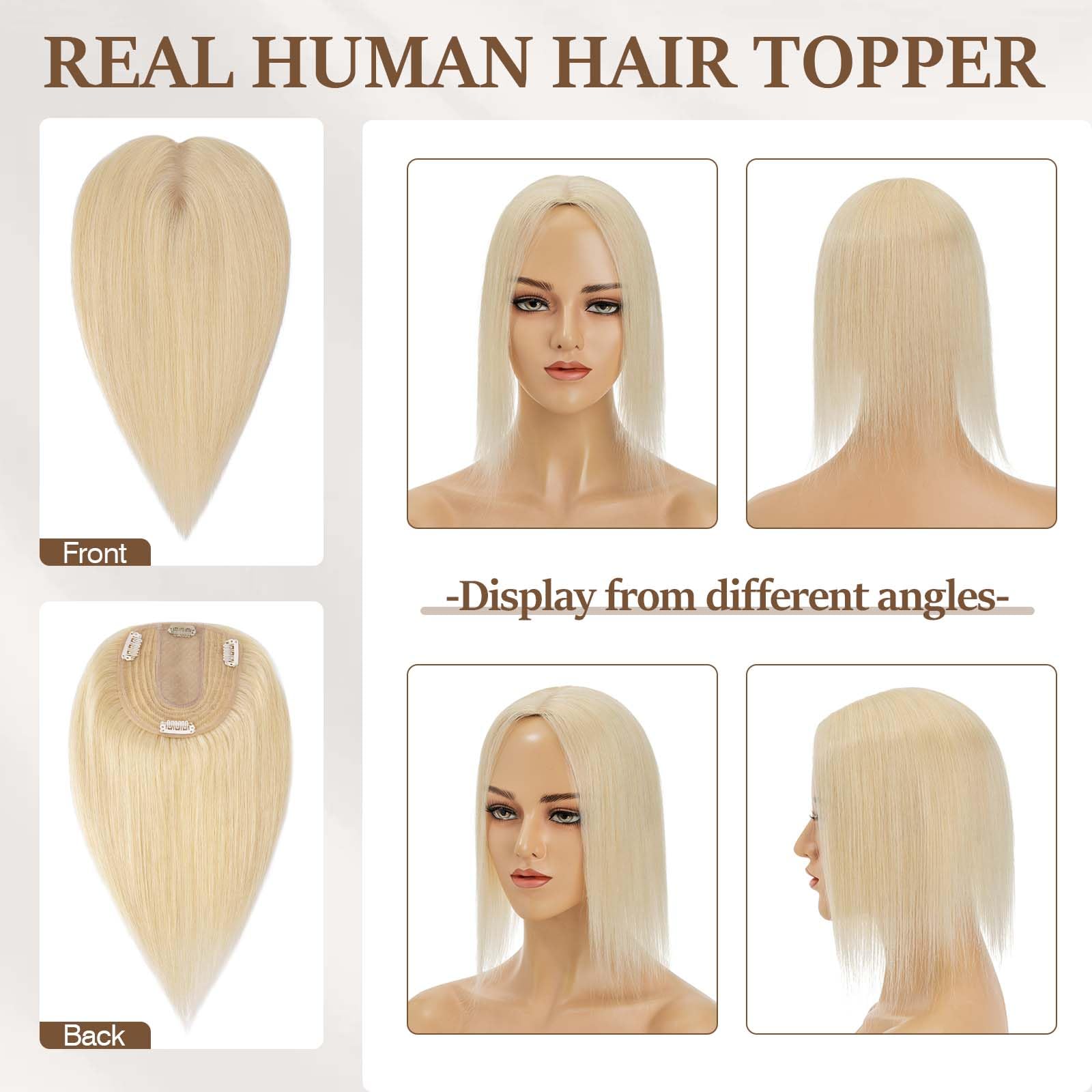 100% Human Hair Toppers for Women - Remy Clip-In Hair Topper with Silk Base for Thinning Hair | 10 Inch #613 Bleach Blonde | Perfect for Daily Wear, Special Occasions & Hair Volume Enhancement