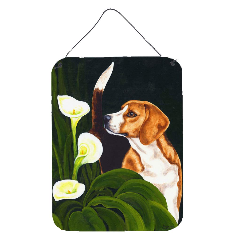 Beagle Lillies Metal Wall Art - 12x16 Inch Aluminum Sign for Kitchen, Bar, Bathroom & Front Door Decor | Caroline's Treasures AMB1077DS1216 | Colorful Home & Office Wall Hanging Plaque