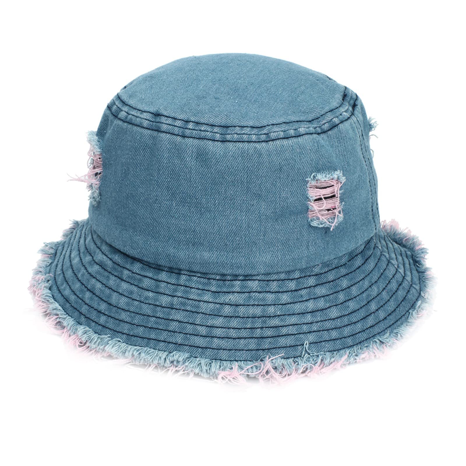 Men's Raiders Bucket Hat - Vintage Washed Denim Fisherman Hat with Tassel Detail, Unisex Casual Sun Hat for Outdoor, Beach, Fishing & Summer Fashion