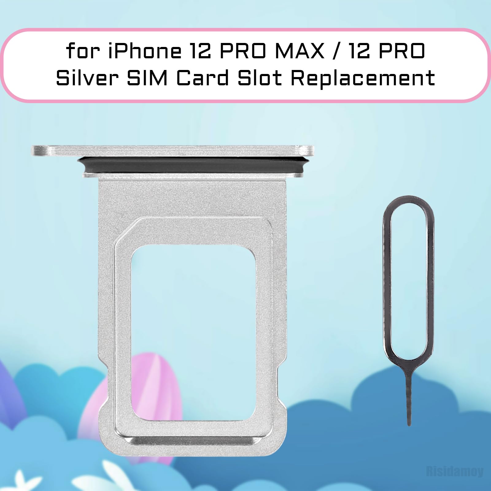 Original iPhone 12 Pro Max SIM Card Slot Replacement - Silver Single SIM Tray Holder with Waterproof Rubber Ring & Ejector Tool for A2342 A2410 A2411 A2412 Models | Perfect for DIY Repairs & Water Resistance Protection