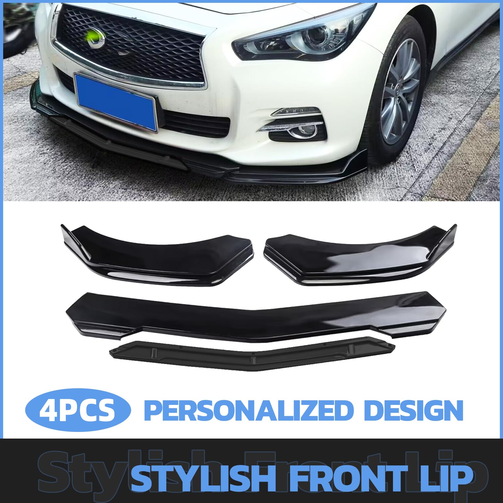 Universal Front Bumper Lip Splitter - Glossy Black ABS Adjustable Car Lip Spoiler for Most Vehicles | Enhances Aerodynamics & Style | Perfect for Street Racing, Car Shows & Daily Driving