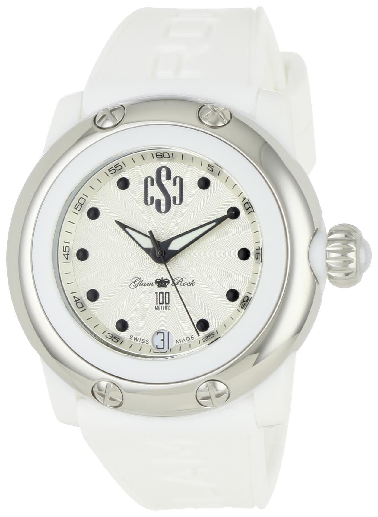 Glam Rock Women's GR64003 Miami Beach Silver Dial White Silicone Watch - Stylish Fashion Watch for Women, Perfect for Beach, Pool, and Summer Outfits