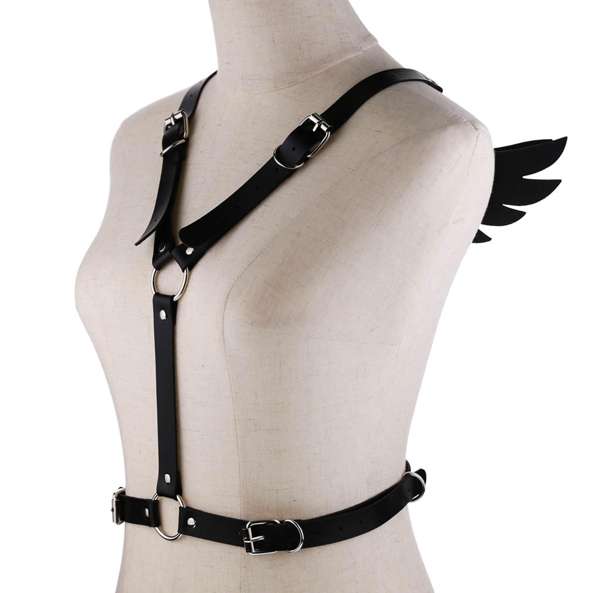 Women's Adjustable Punk Leather Body Harness Belt - Gothic Chest Bra Strap with Angel Wings Design for Waist & Torso - Perfect for Cosplay, Music Festivals, and Edgy Fashion Outfits