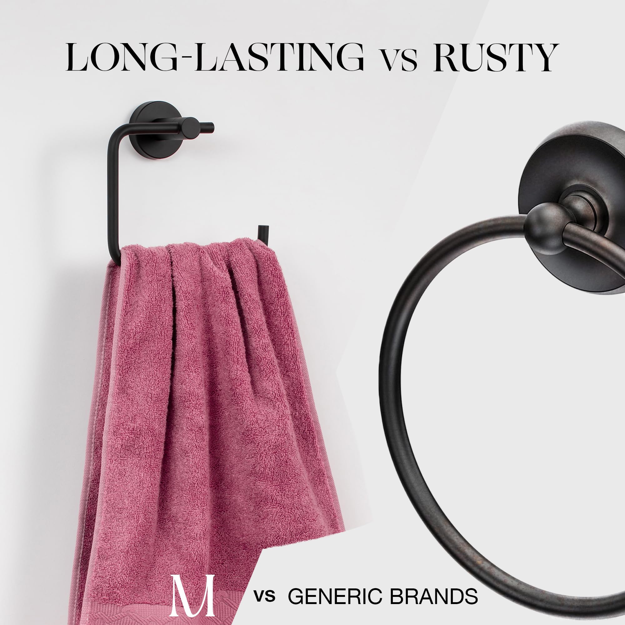 Marmolux Acc Matte Black Hand Towel Holder - Stainless Steel Kitchen & Bathroom Towel Rack - Modern Durable Design for Home, Hotel, Spa, and Office Use