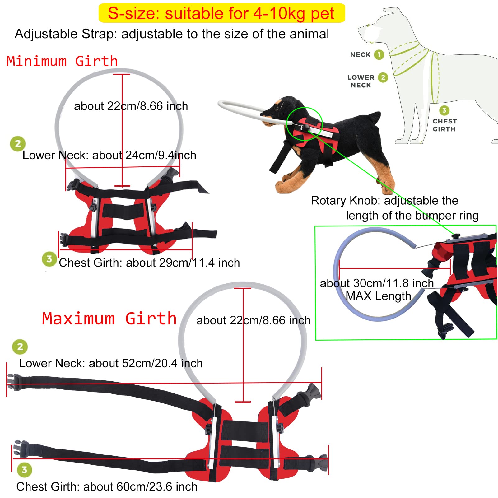 Blind Dog Harness Vest - Anti Collision Ring & Guiding Device for Blind Pets (Red, Size S) - Perfect for Indoor Safety & Outdoor Walks