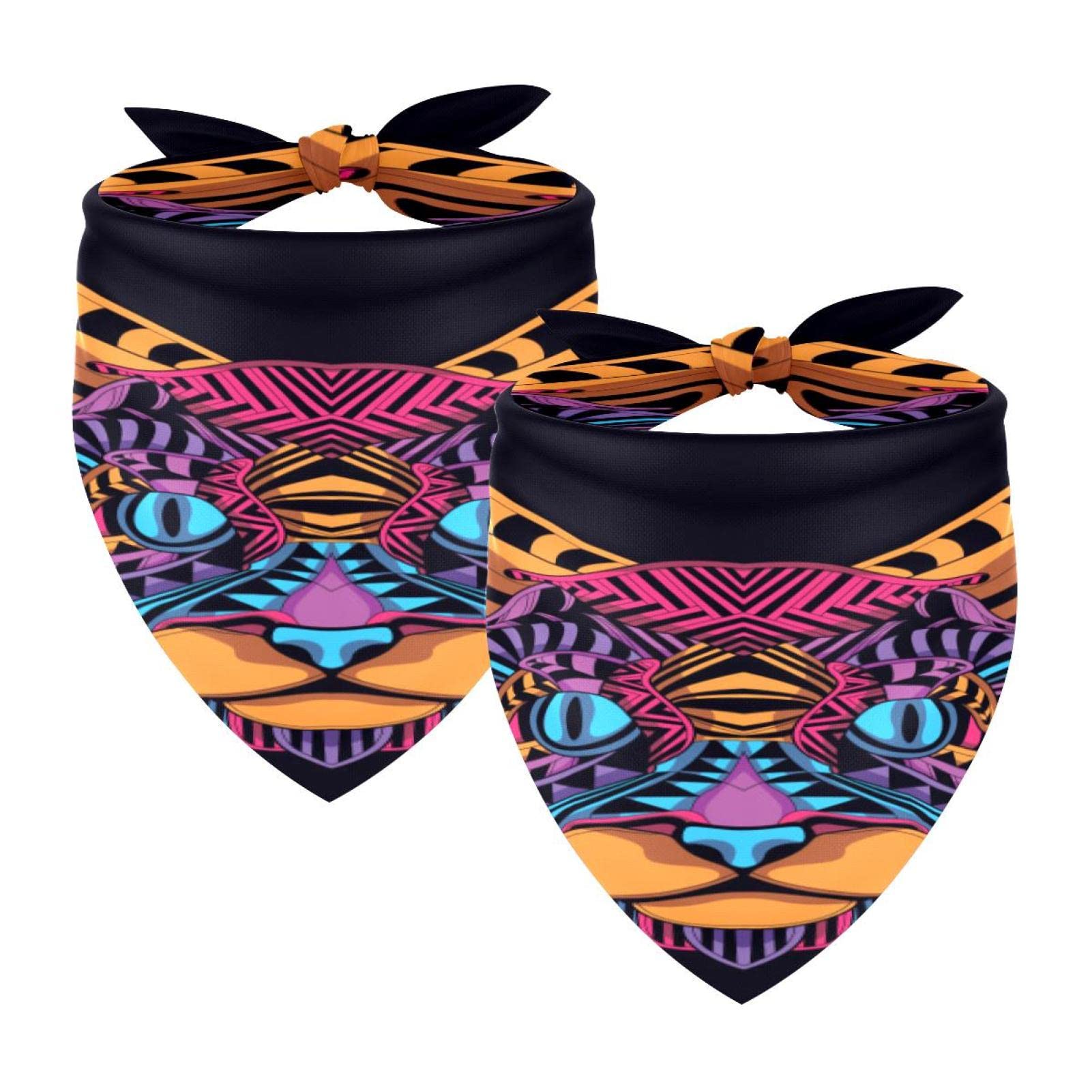 Cooling Dog Bandana - Soft Triangle Pet Scarf & Bib for Large & XL Dogs - Breathable Summer Neckwear with Cat Face Print (2-Pack, Dark Colors) - Perfect for Outdoor Walks, Beach Trips & Pet Photos