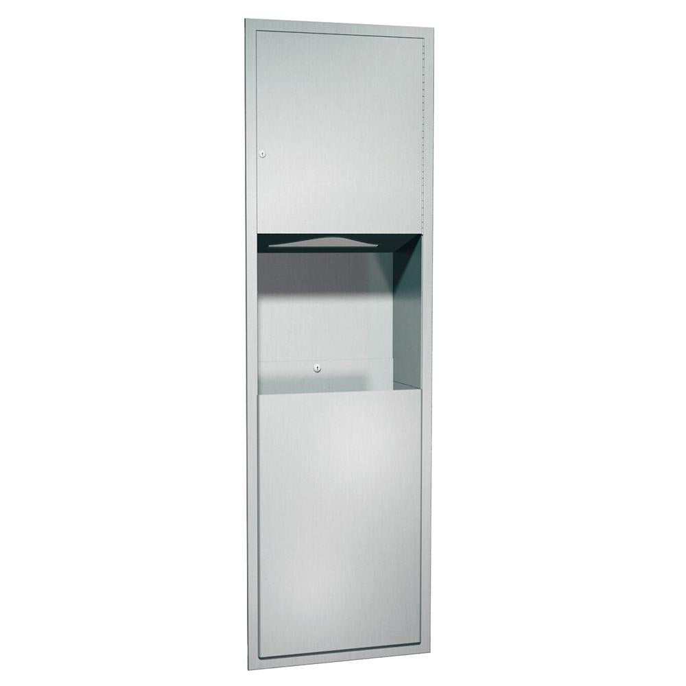 ASI 04697 Semi-Recessed Paper Towel Dispenser with Removable Waste Bin - Satin Finish for Restrooms, Kitchens & Commercial Use