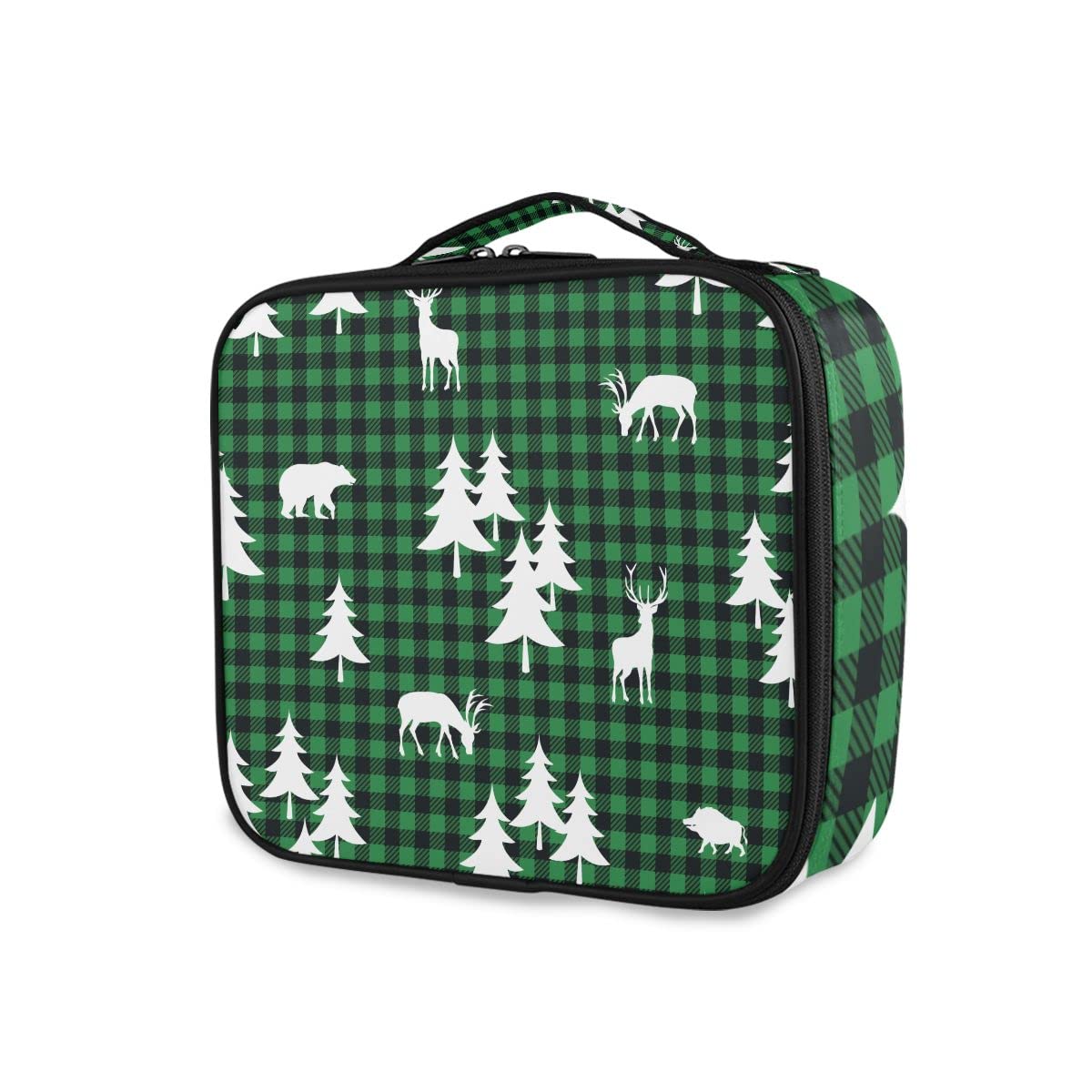 GAIREG Checkered Travel Makeup Bag with Butterfly Design - Portable Cosmetic Train Case Organizer for Women, Forest Plaid Pattern - Perfect for Travel, Gym, and Daily Makeup Storage