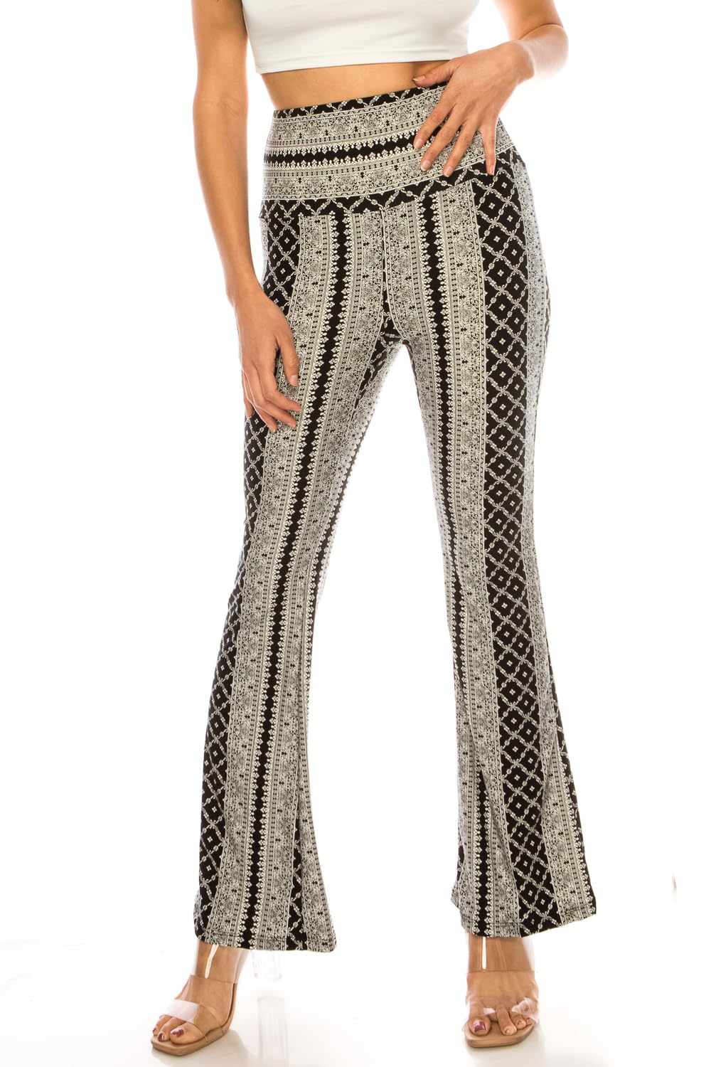 LA12ST High Waisted Yoga Flare Leggings for Women - Tummy Control Printed Palazzo Pants, Buttery Soft Bell Bottom Pants for Yoga, Workout & Casual Wear