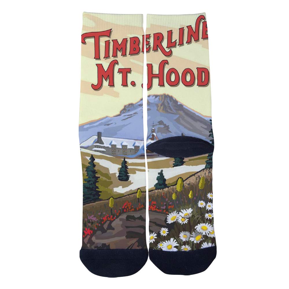 Vintage Timberline Mount Hood Travel Socks - Casual Crew Socks for Men & Women - Perfect for Hiking & Travel