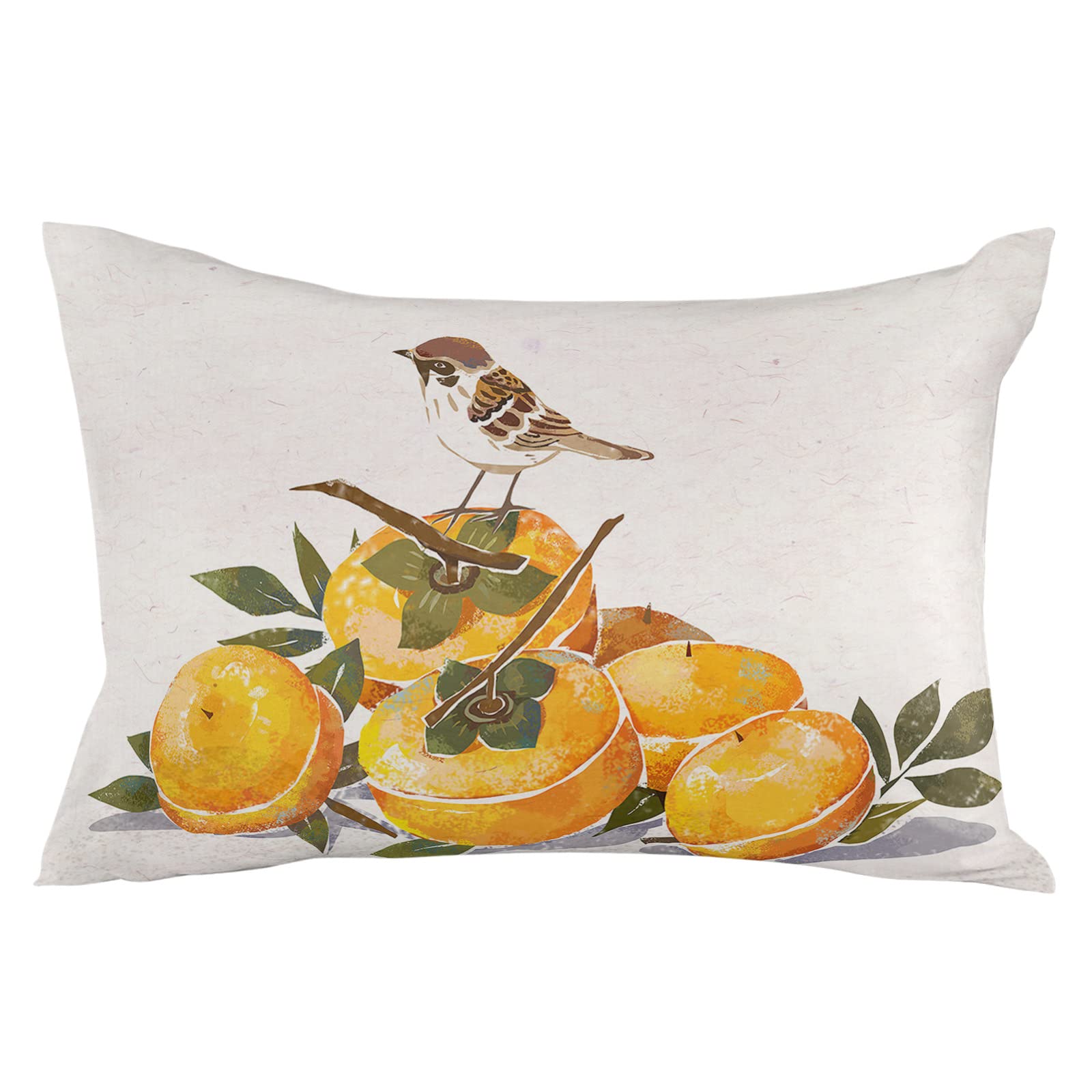 ARTSHOWING Autumn Decorative Throw Pillow Covers 20x30 Inch - Ultra Soft Double Satin Cushion Cover for Sofa & Couch - Sparrow Standing on Persimmon Design - Perfect for Fall Home Decor & Living Room Accents