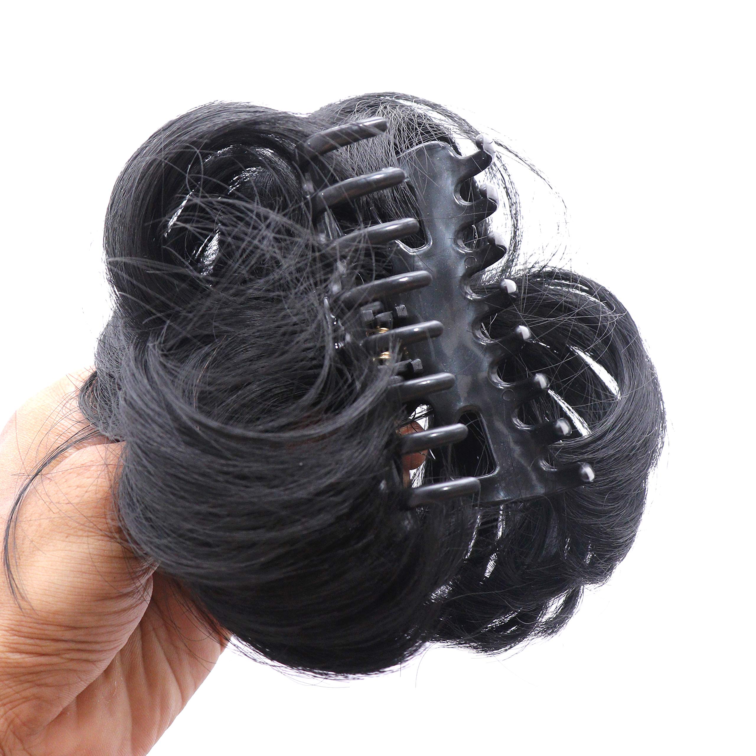 V WOMEN Artificial Juda Hair Bun with Clutch - Black Hair Extension & Wig Accessories for Women & Girls | Perfect for Cosplay, Parties & Daily Styling (2 Flower Design)