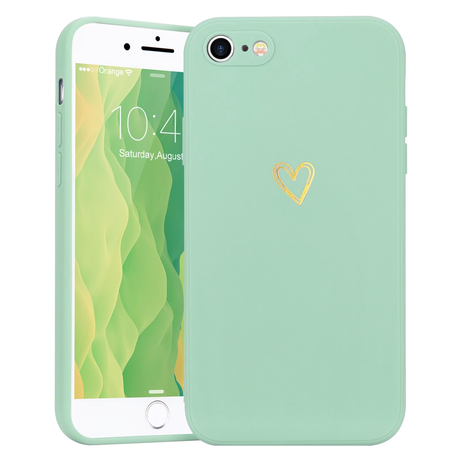 Premium Silicone Phone Case for iPhone SE 2022/2020, iPhone 8 & iPhone 7 - Shockproof Protective Cover with Cute Heart Design in Mint Green - Perfect Gift for Women & Girls (Home, Office, Travel Use)